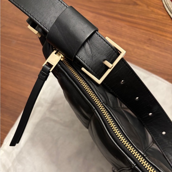 Allsaints Edbury Quilted Leather Shoulder Bag with dust bag Black Gold - Picture 4 of 6